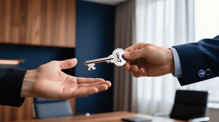 موظف سعودي يتحقق من شروط الحصول على قرض شخصي عبر تطبيق بنكي على هاتفه الذكي، مع ظهور جدول يوضح متطلبات الراتب في البنوك المختلفة